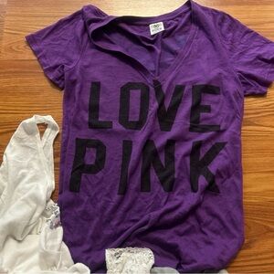 Victoria secret pink lot of 3 tops. Large tee shirt and small and medium tanks